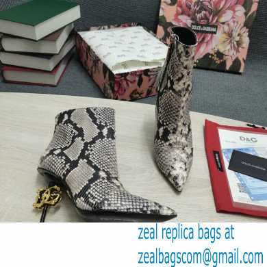 Dolce  &  Gabbana Thin Heel 10.5cm Leather Ankle Boots Snake Print Gray with Baroque DG Heel 2021